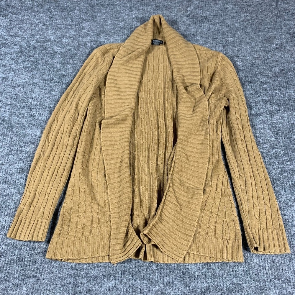 New York Company Cardigan Womens Large Brown Shawl Collar Cable Knit Open Front